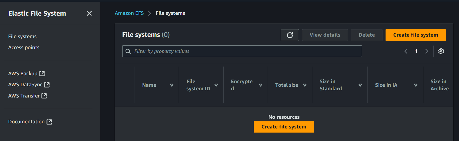 EFS creation step 1