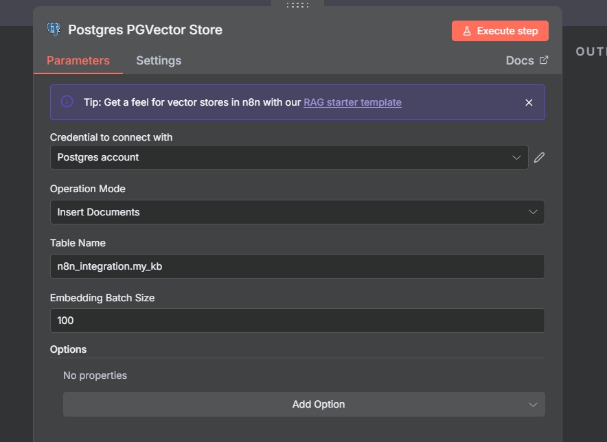 PGVectorStore node