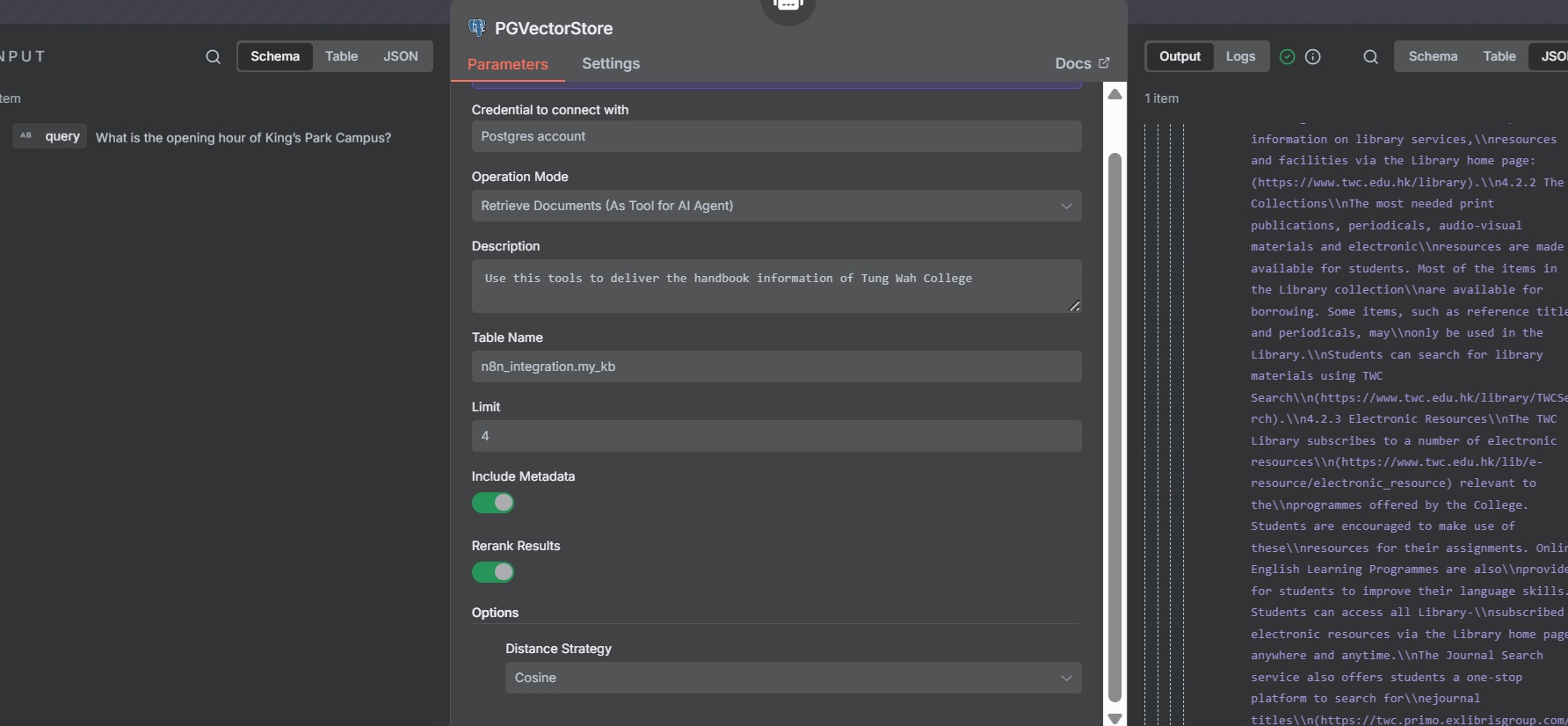 PGVectorStore node