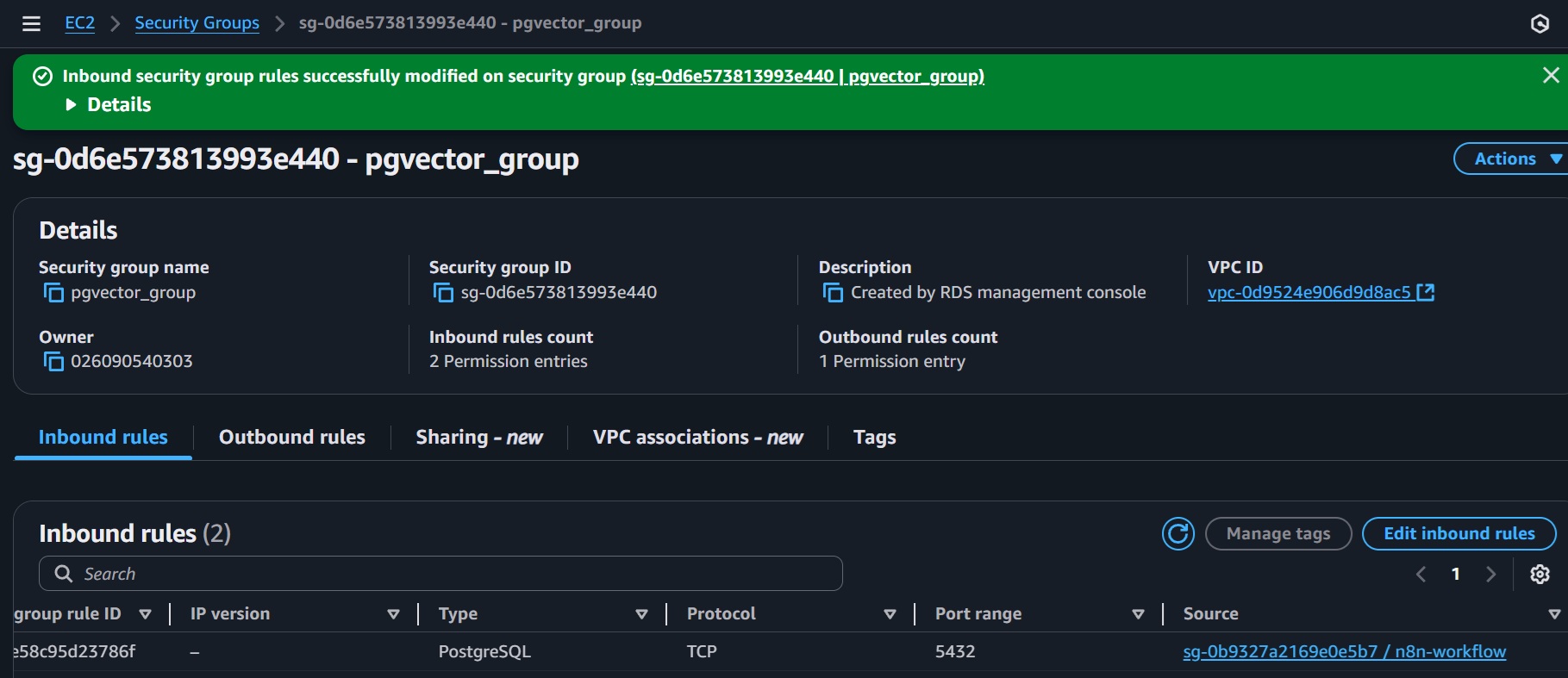 Security group configuration